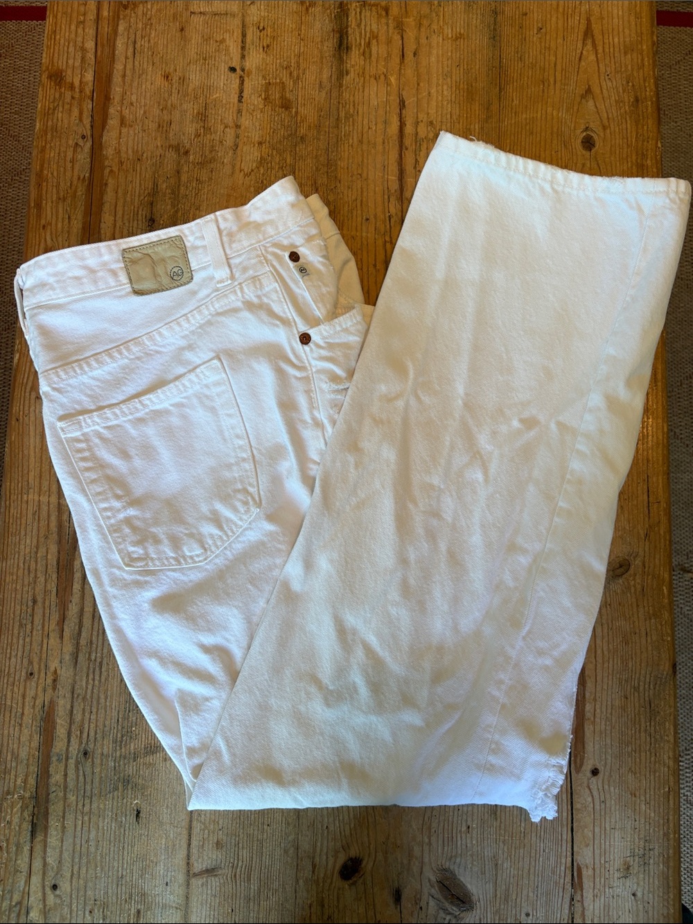AG white distressed high rise boyfriend jeans